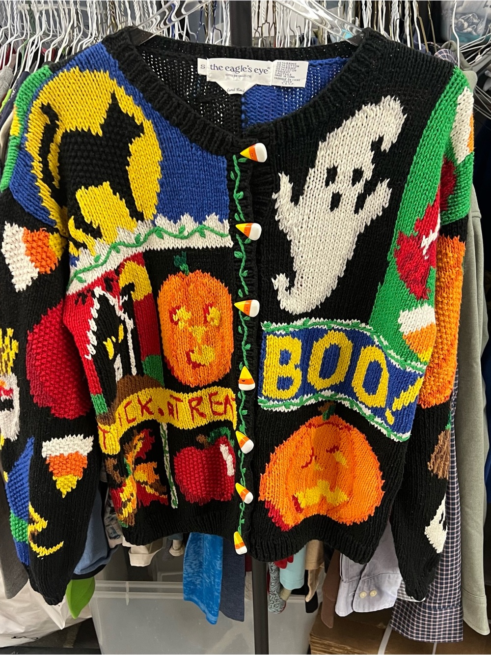 Vintage 90s Halloween Knit Cardigan Sweater Womens Small S Eagles Eye